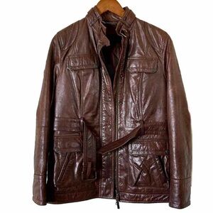 Massimo Dutti Long Brown Leather Jacket sz S